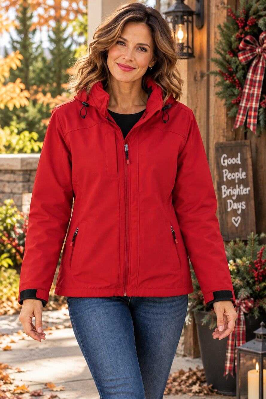 Powder River Outfitters Red Softshell Jacket Hooded Full Zip Outdoor XL
